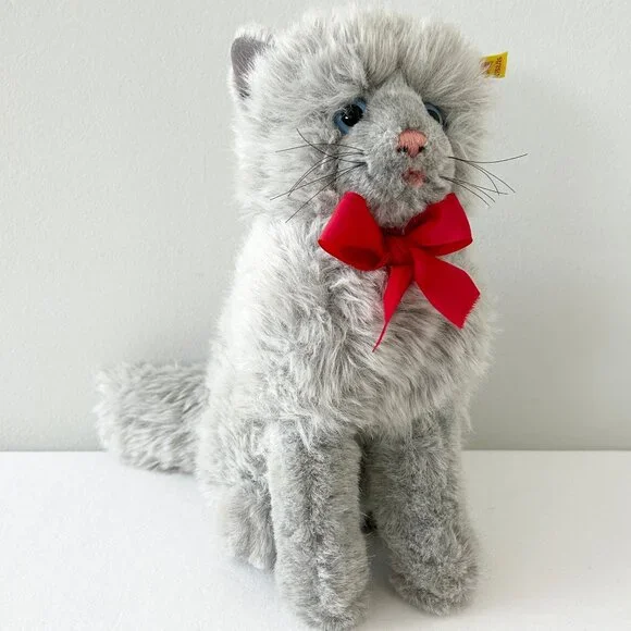 STEIFF Persian Cat Plush Minka Blue Eyes 10” Gray Stuffed Toy Ear Tag W Germany